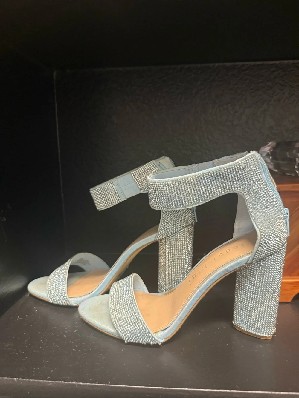 Gianni Bini Silver Rhinestone Block Heel Sandals Size 7.5
